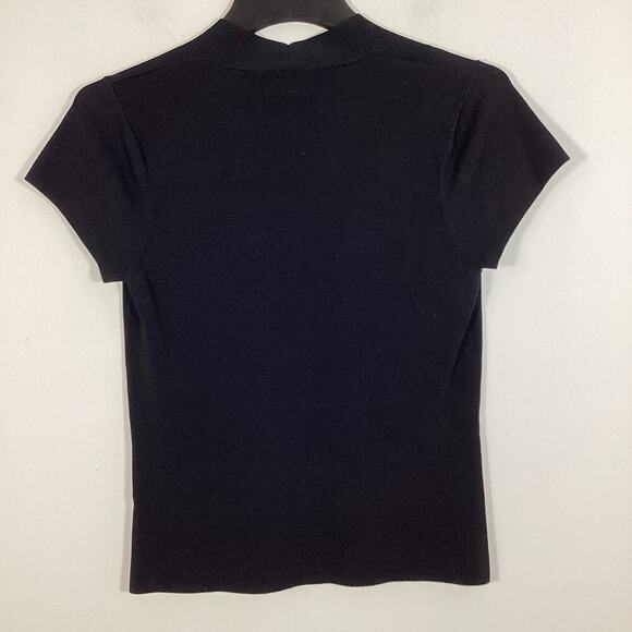 August Silk Rayon Ribbed Knit Short Sleeve Shirt Top Medium Office Minimalist - Picture 5 of 5